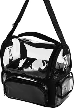 Zibuyu Makeup Brush Case Clear Waterproof Makeup Organizer Bag with Adjustable Dividers, Multi-Pocket Transparent Vanity Bag for Travel, Artists & Daily Storage, with Handle & Shoulder Strap, Black