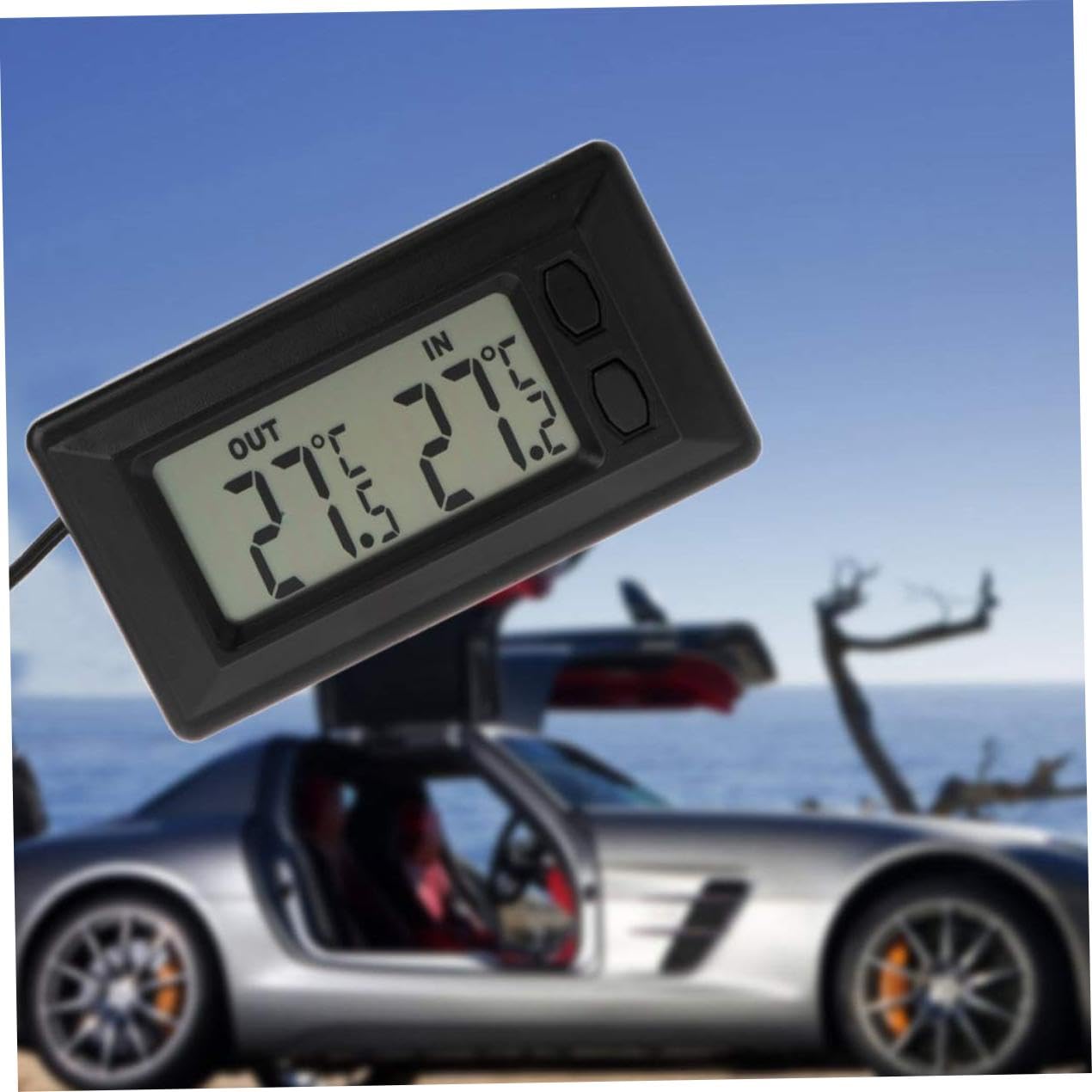 Thermomètre de voiture, jauge de température numérique avec écran LCD, intérieur de la voiture et thermomètre à air extérieur pour les voitures camion UV (avec câble 1,5 m)