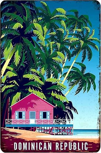 Sanavie Tin Sign Caribbean Art Caribbean Tropical Beach Print Seascape Bungalow Punta Cana Dominican Republic Art 8 X12 Inches Metal Art Wall Decor