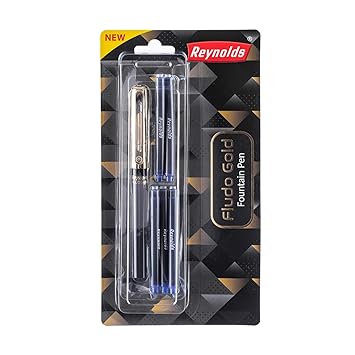 Reynolds fountain Pen I Lightweight fountain Pen With Comfortable Grip for Extra Smooth Writing I School and Office Stationery | FLUDO GOLD FP 1 CT BLT - BLUE