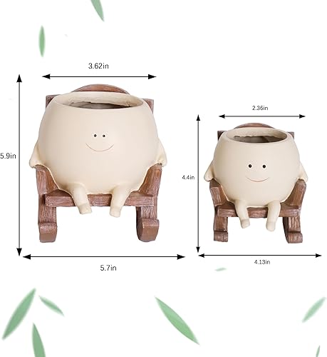 Miniatura 9 de Macetas de cara para plantas de interior, bonitas macetas de resina con cabeza de flores, sillas mecedoras para suculentas con orificio de drenaje,