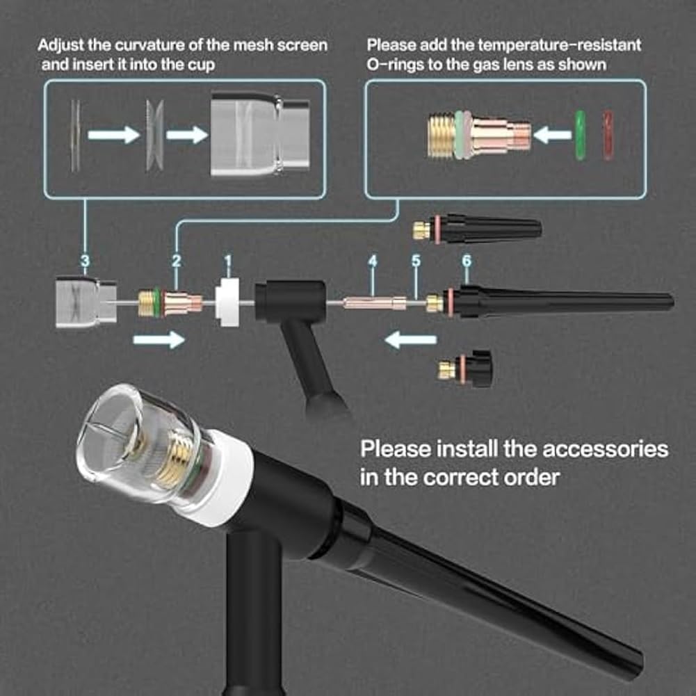 Tig Torch Zubehör Kit Tig palnik spawalniczy materiał eksploatacyjny do -17/18/26 dysz, Collets Body Stubby Stubby Gazowy obiektyw szklany zestaw