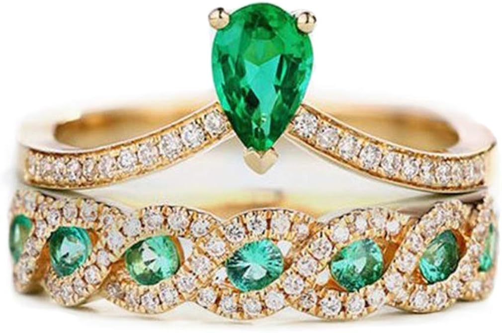 Ai.Moichien - Anillo de diamantes de imitación de diamantes de imitación de diamantes de imitación para boda, compromiso, chapado en oro vintage