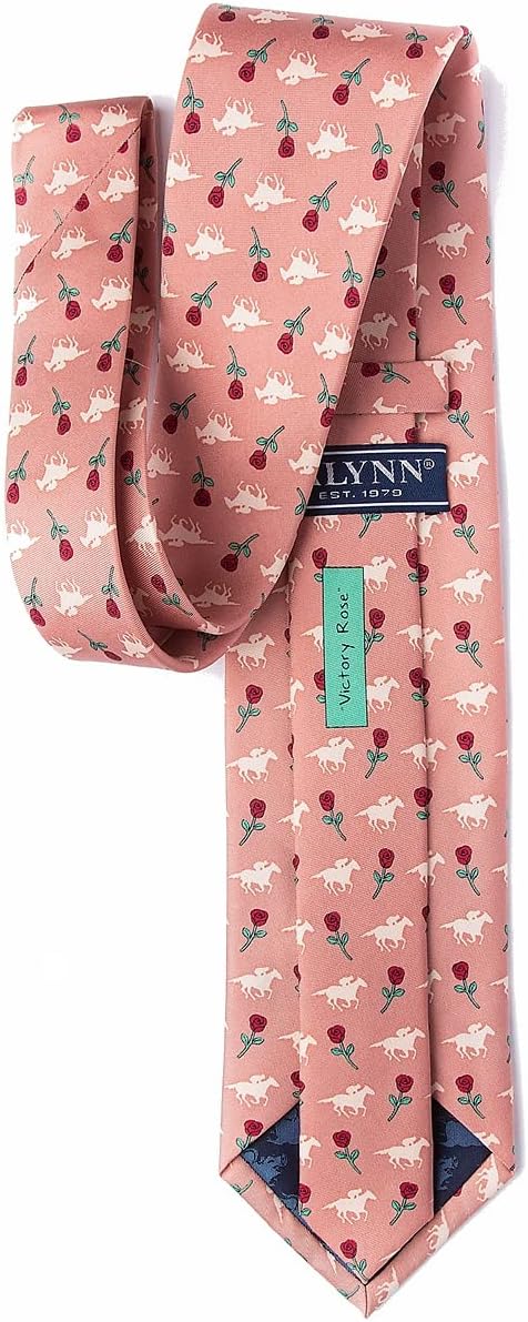 Men's Alynn 100% Silk Coral Horse Racing Victory Rose Derby Necktie Tie