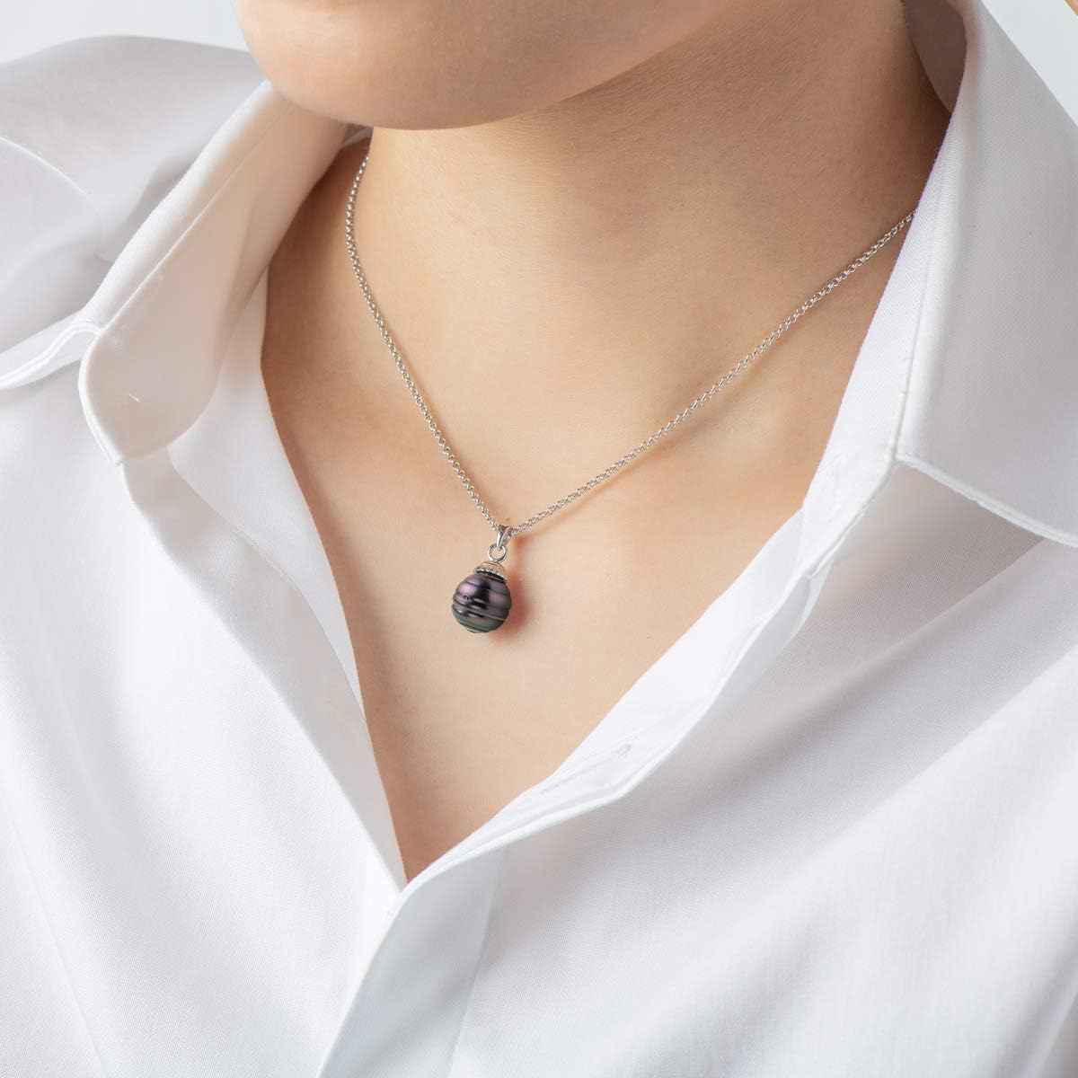 Black Pearl Pendant Necklace Tahitian South Sea Cultured Baroque Pearls Necklaces with 18" Sterling Silver Chain Jewelry Gifts for Women