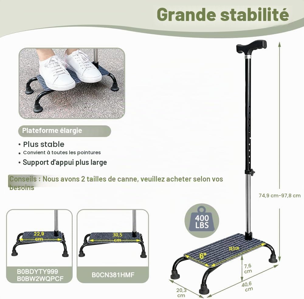 Canne d'Escalade pour Personnes Âgées - Demi-Marche, Aide à l'Ascenseur d'Escalier, 4 Broches, Grande Base Quad, Bâtons de Marche Réglables