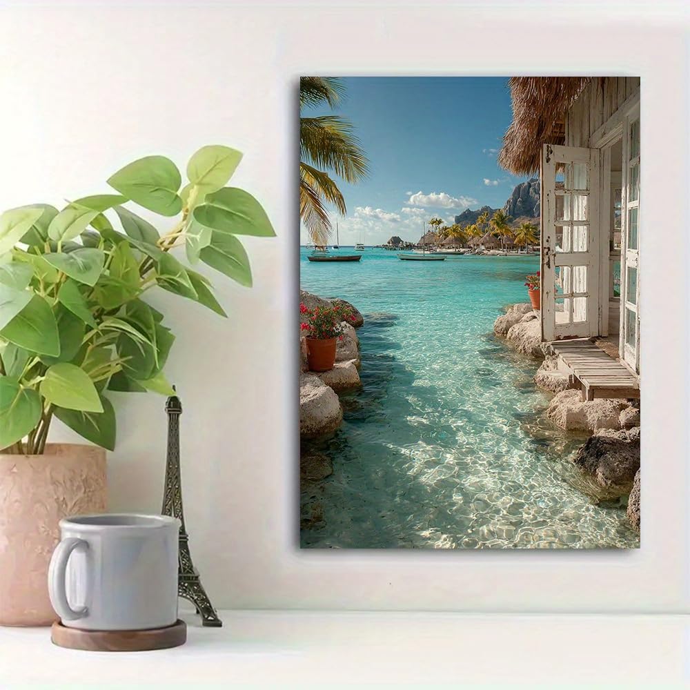 Lienzo de costa rocosa de 60x80cm sin marco para decoración de pared playera