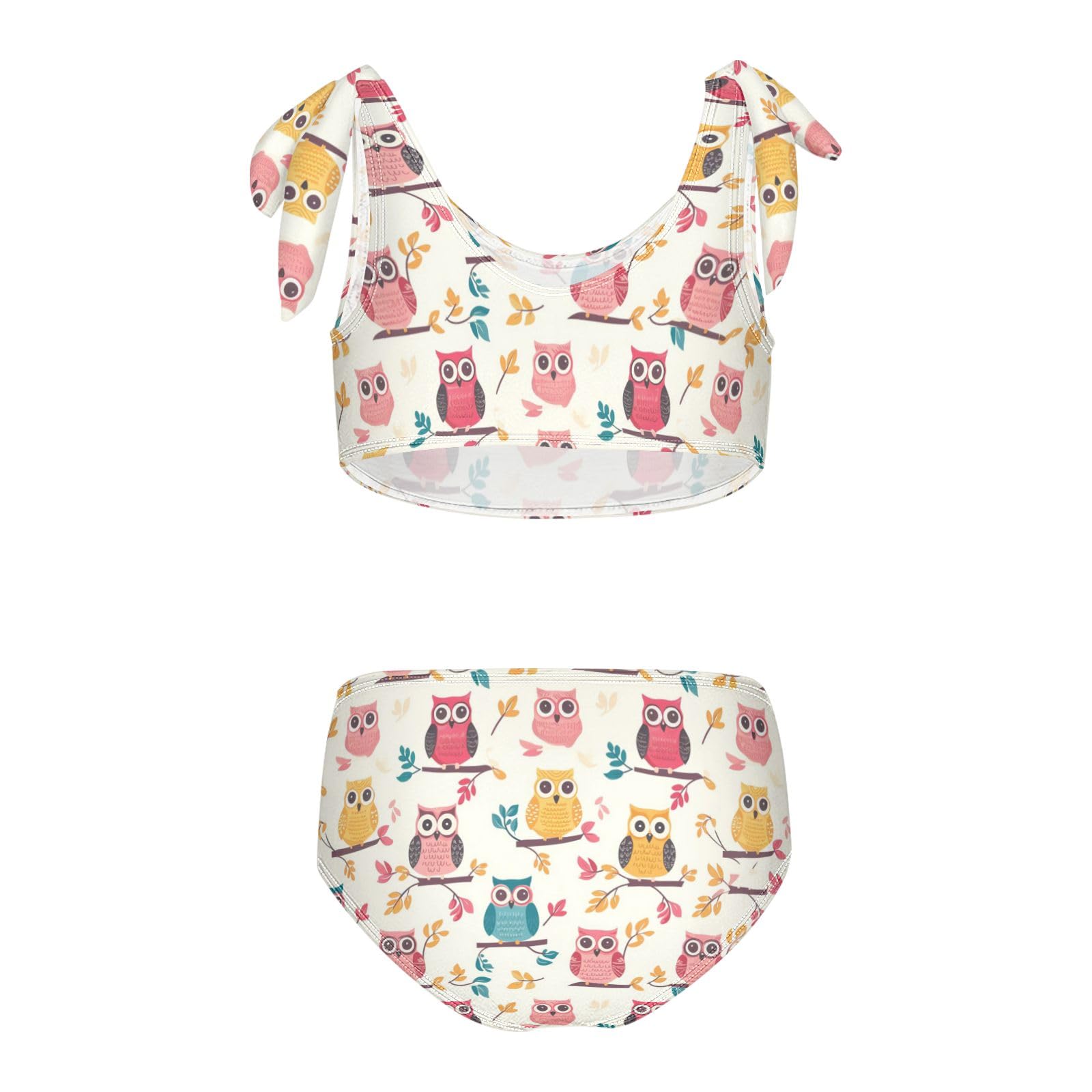 Girls' Bikini Set, Rainbow Funny Owls Kids Swimsuit 2 Pcs Beach Bathing Suit