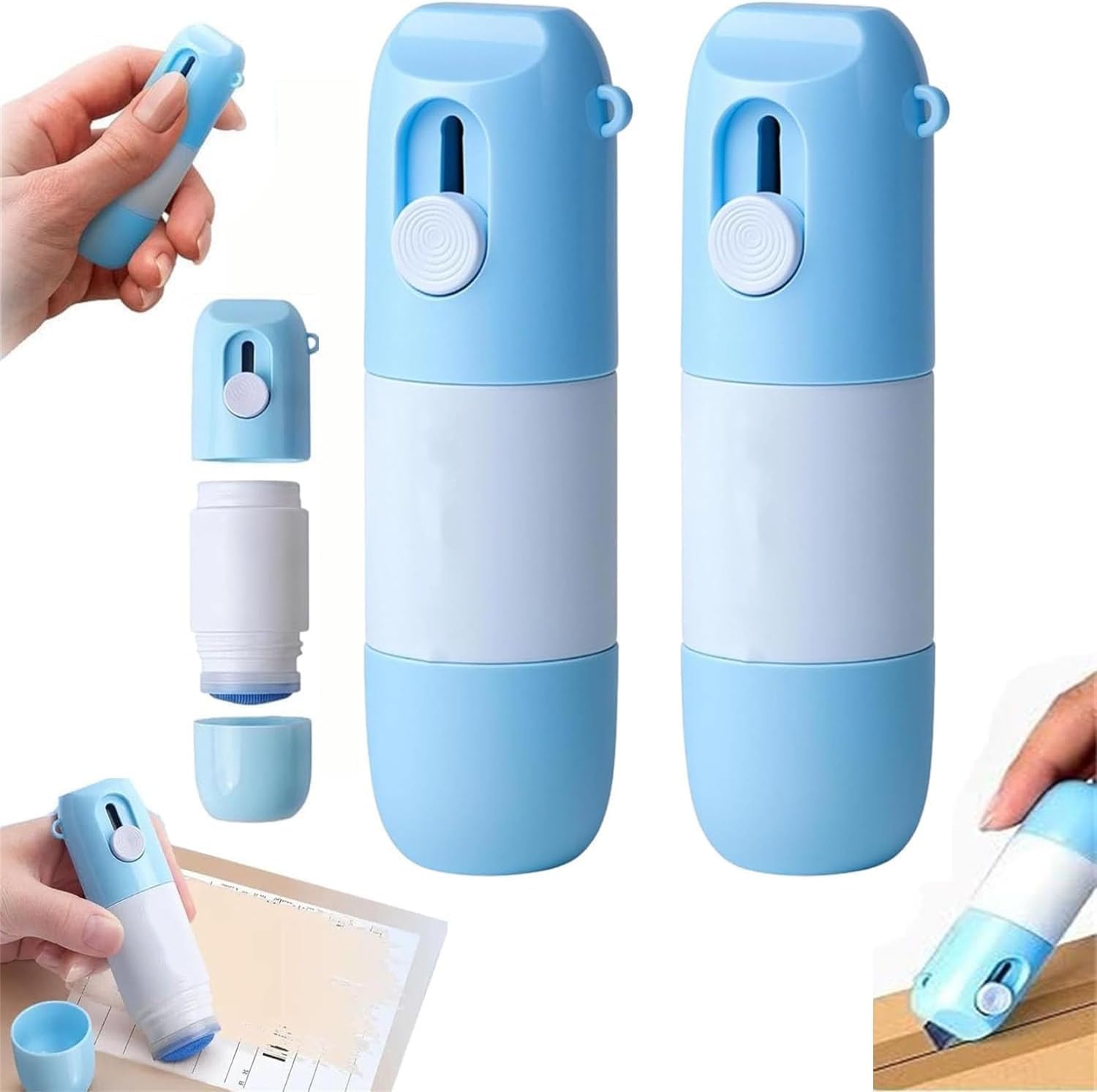 2 in 1 Privacy Wipe Box Cutter - Thermal Paper Correction Fluid, Thermal Paper Eraser Pen and Cutter, Thermals Papers Data Eraser Pen,Privacy Protection for Package Labels Bills (2, Blue)