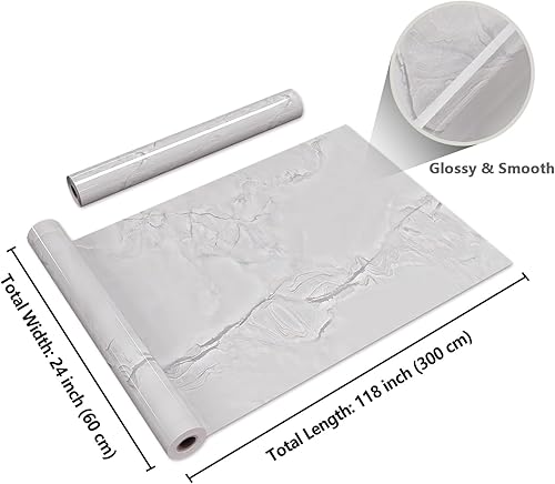 Miniatura 10 de CRE8TIVE Papel tapiz de mármol blanco y gris brillante de 24 x 354 pulgadas, tamaño grande, para despegar y pegar, papel de contacto de mármol para
