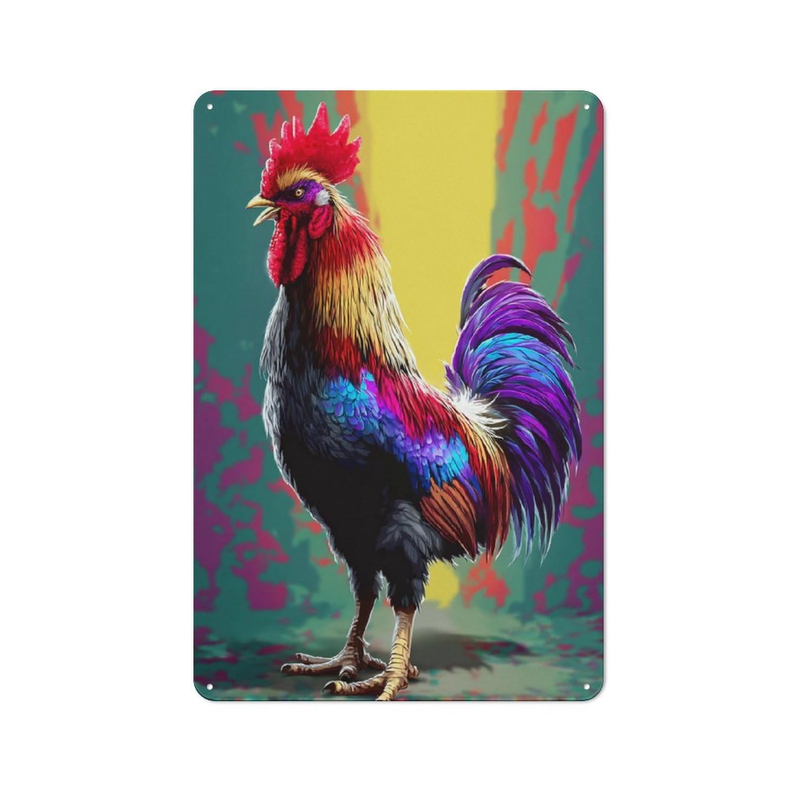 Junmoney Colorful Rooster Painting-1 Office Metal Sign With Design 30X20cm, Classic Study Room Decor For Office, Study, Studio Or Hallway