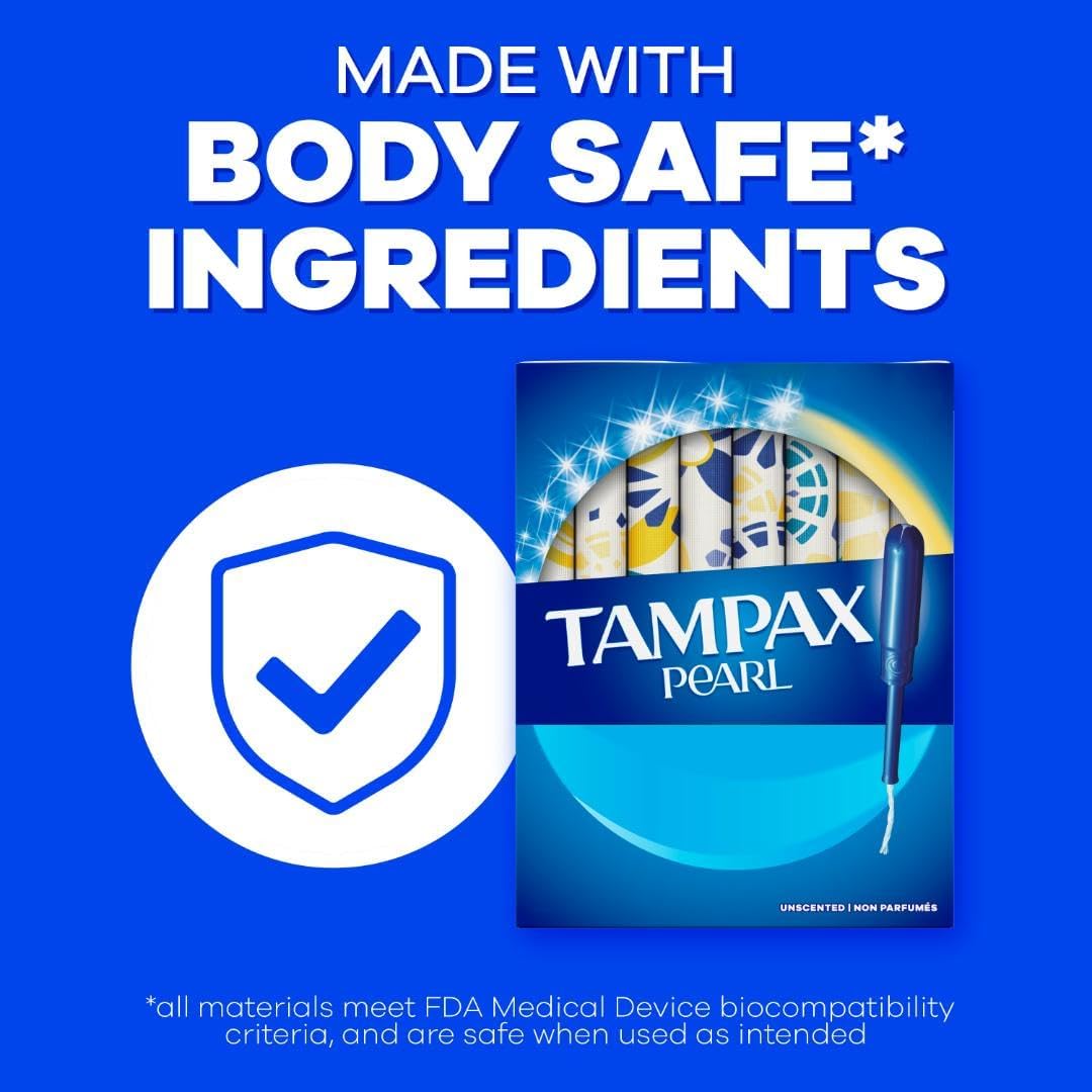 Tampax Pearl Tampons for Women, with LeakGuard Braid, Super Plus Absorbency, Unscented, 50 Count