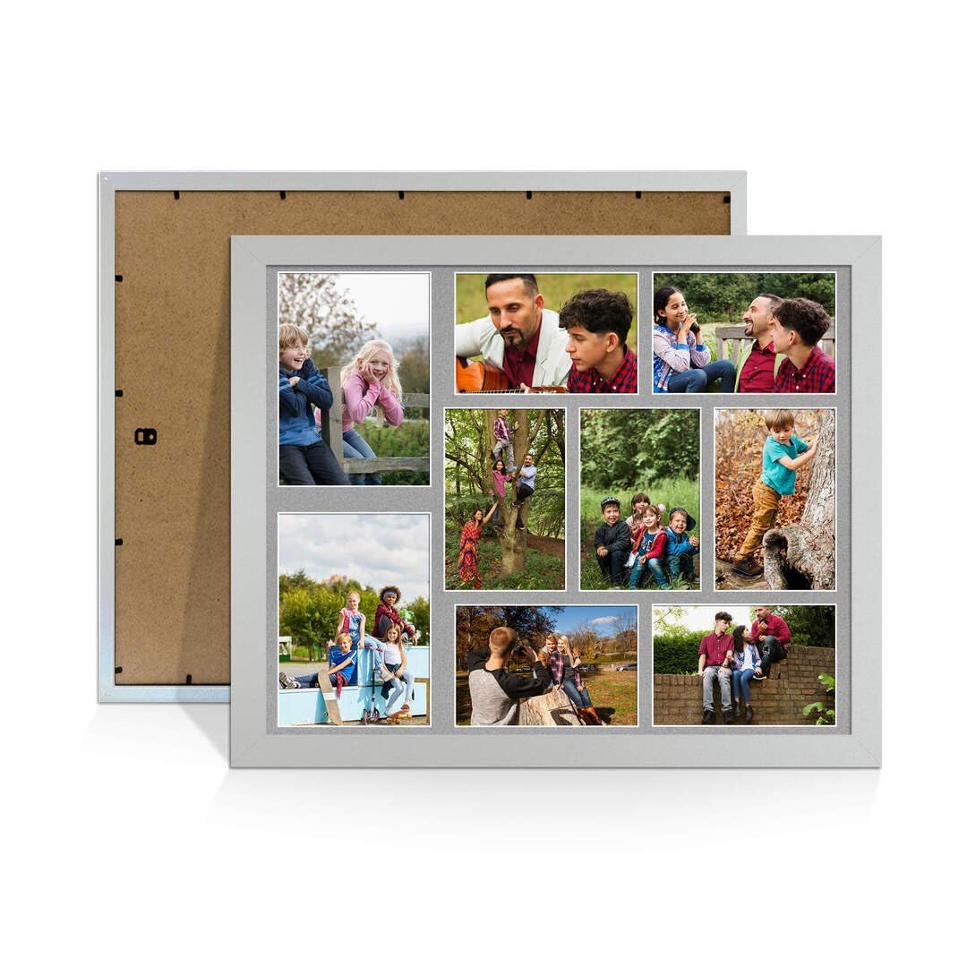 Procut Global 20X16 Silver Photo Frames For Multiple Pictures with Silver Mount-Sleek Collage Frame with 9 Apertures (2x) 7x5, (7x) 6x4-Engineered Wood with Shatterproof Perspex โ image 1