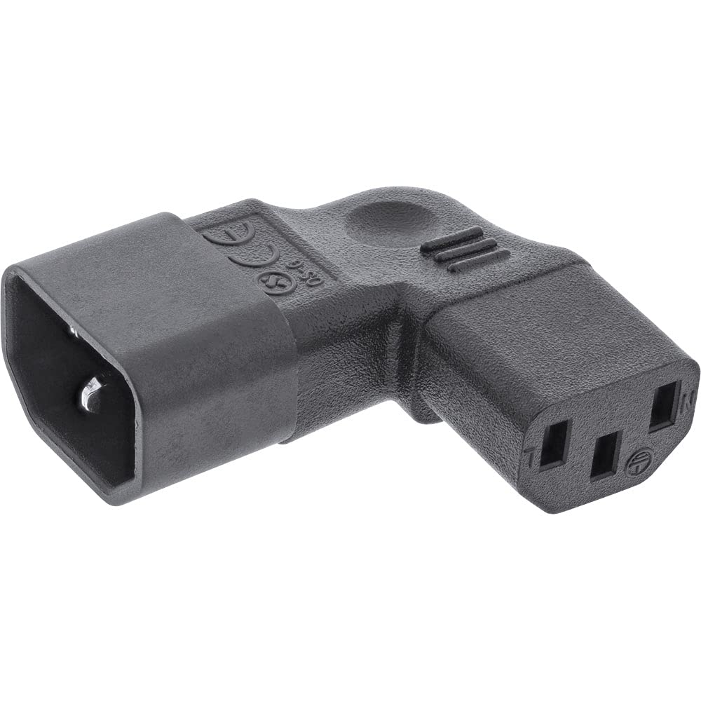 InLine Netzadapter IEC 60320 C14 zu C13 – 90° links/rechts gewinkelt, 3-polig, max. 10 A, schwarz