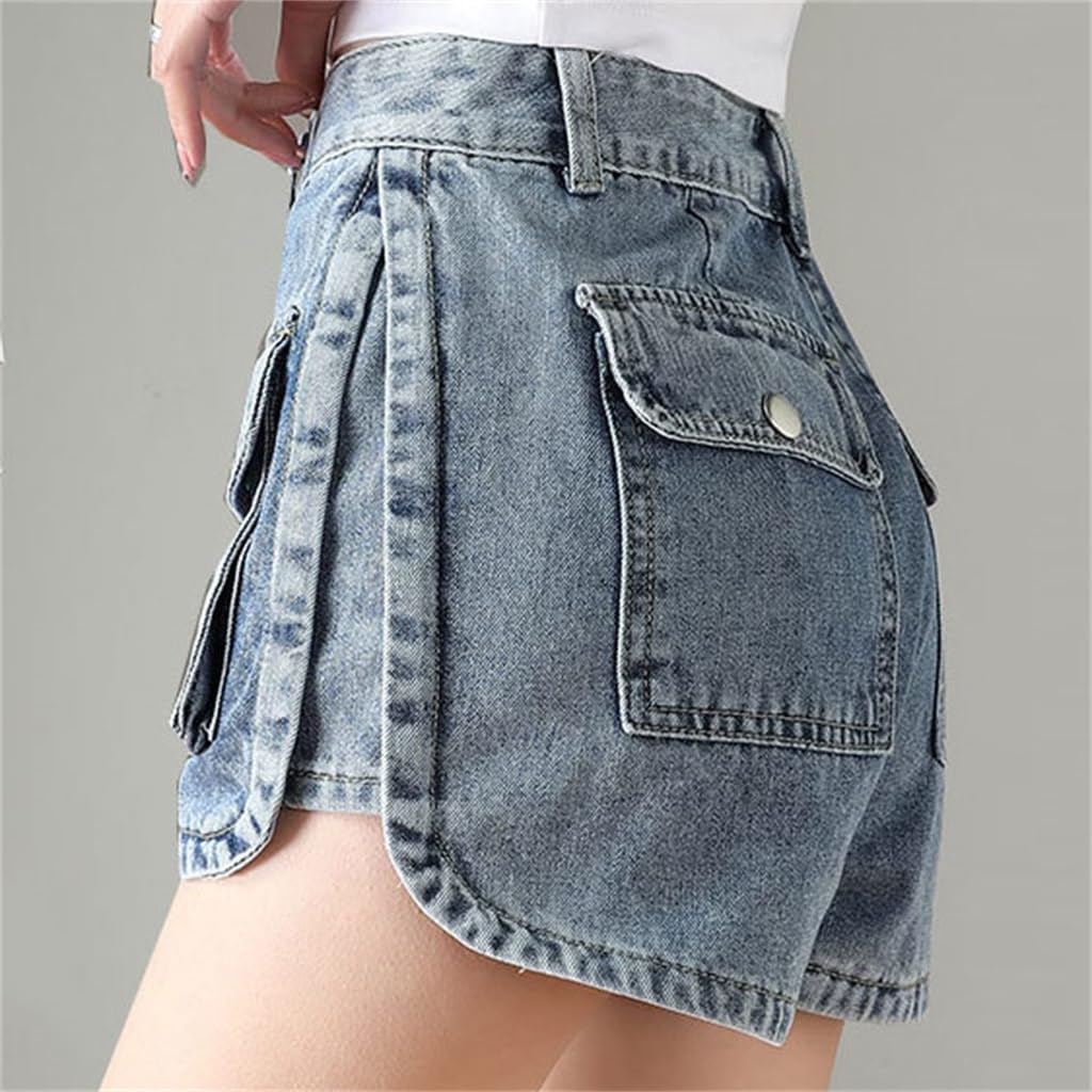 High Waist Thin Pocket Denim Shorts Women's Loose Skirt Dance Jeans