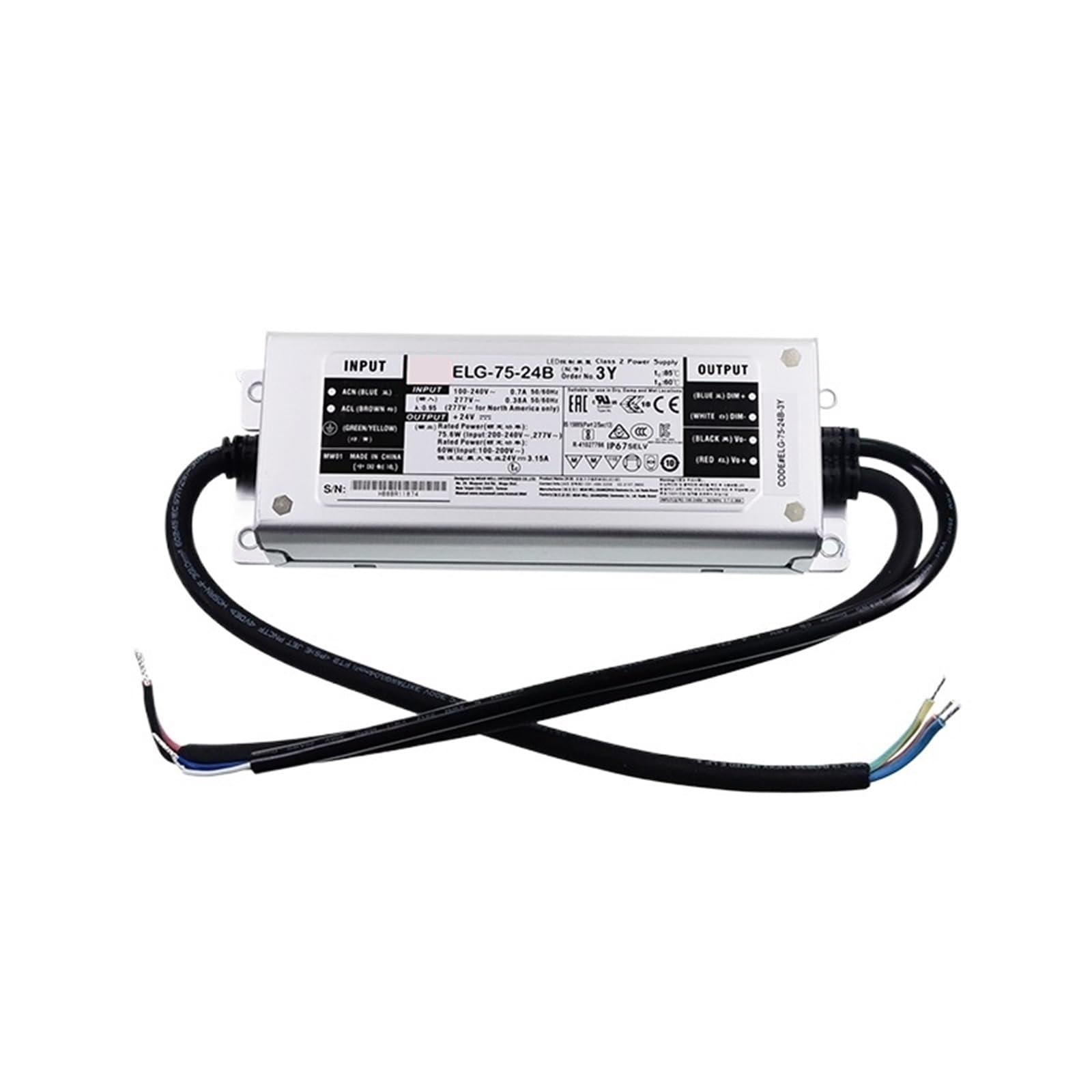 Alimentation LED 24V ELG-75-24B-3Y interrupteur étanche IP67 pour éclairage extérieur
