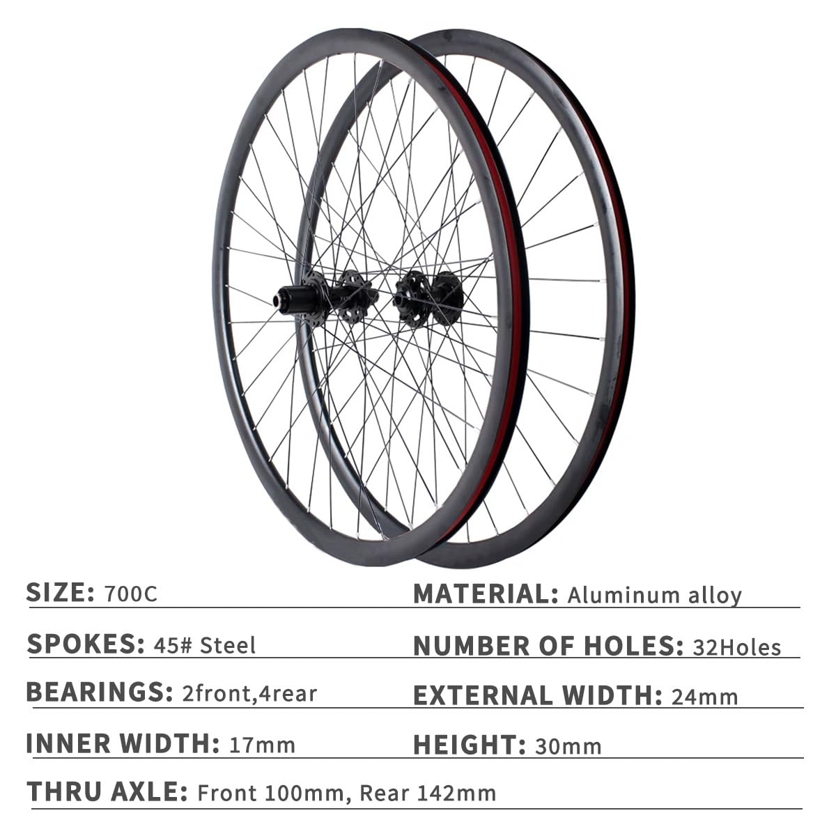 Juego De Ruedas para Bicicleta De Carretera 700c Freno De Disco Eje Pasante | Llanta De Aleación De Aluminio Juego De Ruedas Delanteras Y Traseras 100/142mm Para 8-12 Velocidades