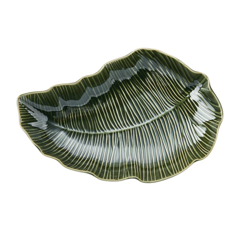 MIKASA Jardin Stoneware Leaf Serving Dish, Unique Green Serveware for Entertaining, 31.5cm - Dishwasher Safe