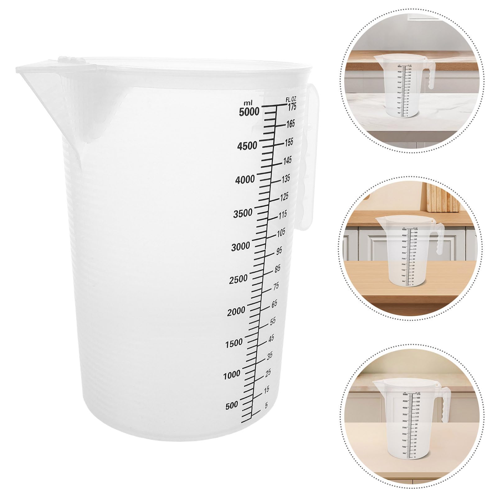 GARVALON Caraffa Graduata in Pp da 5l con Coperchio Antipolvere e Scala Precisa, Tazza di Miscelazione Trasparente per Bar e Negozi di Tè, Materiale Alimentare Sicuro