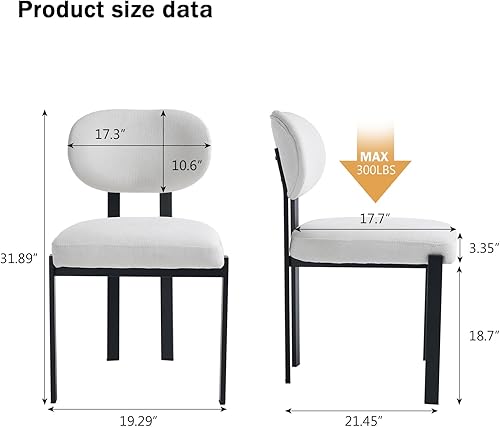 Miniatura 3 de Juego de 4 sillas de comedor modernas, sillas de cocina de tela de lino con patas de metal negro, sillas de comedor tapizadas con respaldo curvado