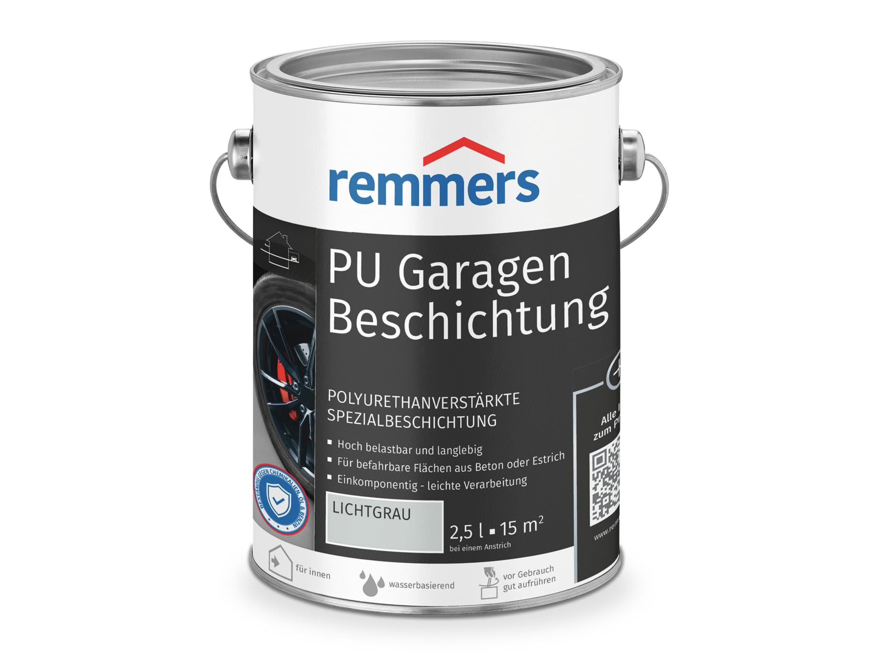 Remmers PU Garagenbeschichtung lichtgrau, matt, 2,5 Liter, 2in1 Schutzanstrich, für Beschichtungen von Beton & Zementestrichflächen, für Garagenböden