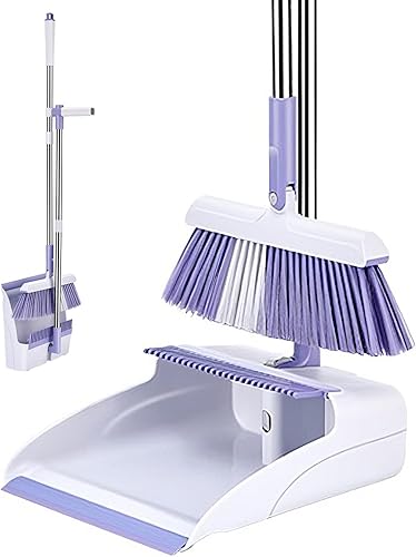 Juego de escoba y recogedor de cocina, escoba de acero inoxidable con recogedor de pie, juego de escoba y recogedor, combo de bandeja para el polvo