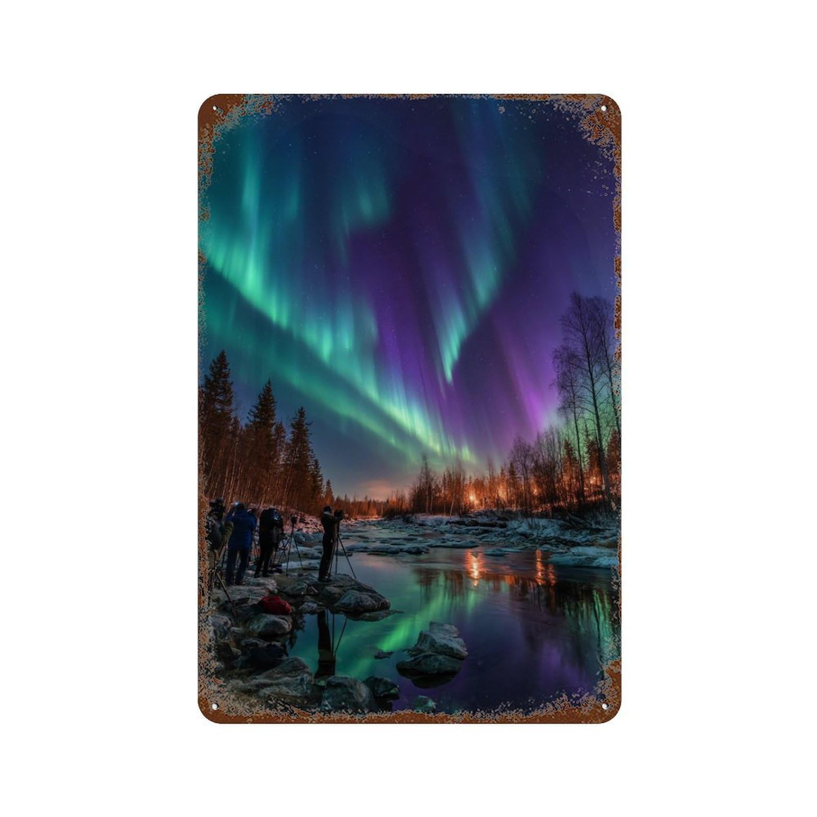 Aurora Borealis Reflections-14 11.8"x7.9" Vintage Metal Tin Sign, Industrial Home Decor for Farmhouse, Kitchen And Entryway Decor