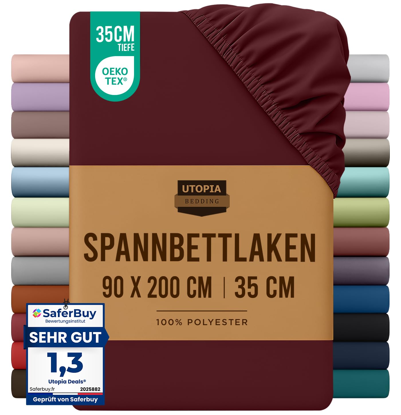 Utopia Bedding - Spannbettlaken 90x200cm - Burgunderrot - Oeko-Tex Zertifiziertes Gebürstete Polyester-Mikrofaser Spannbetttuch - 35 cm Tiefe Tasche