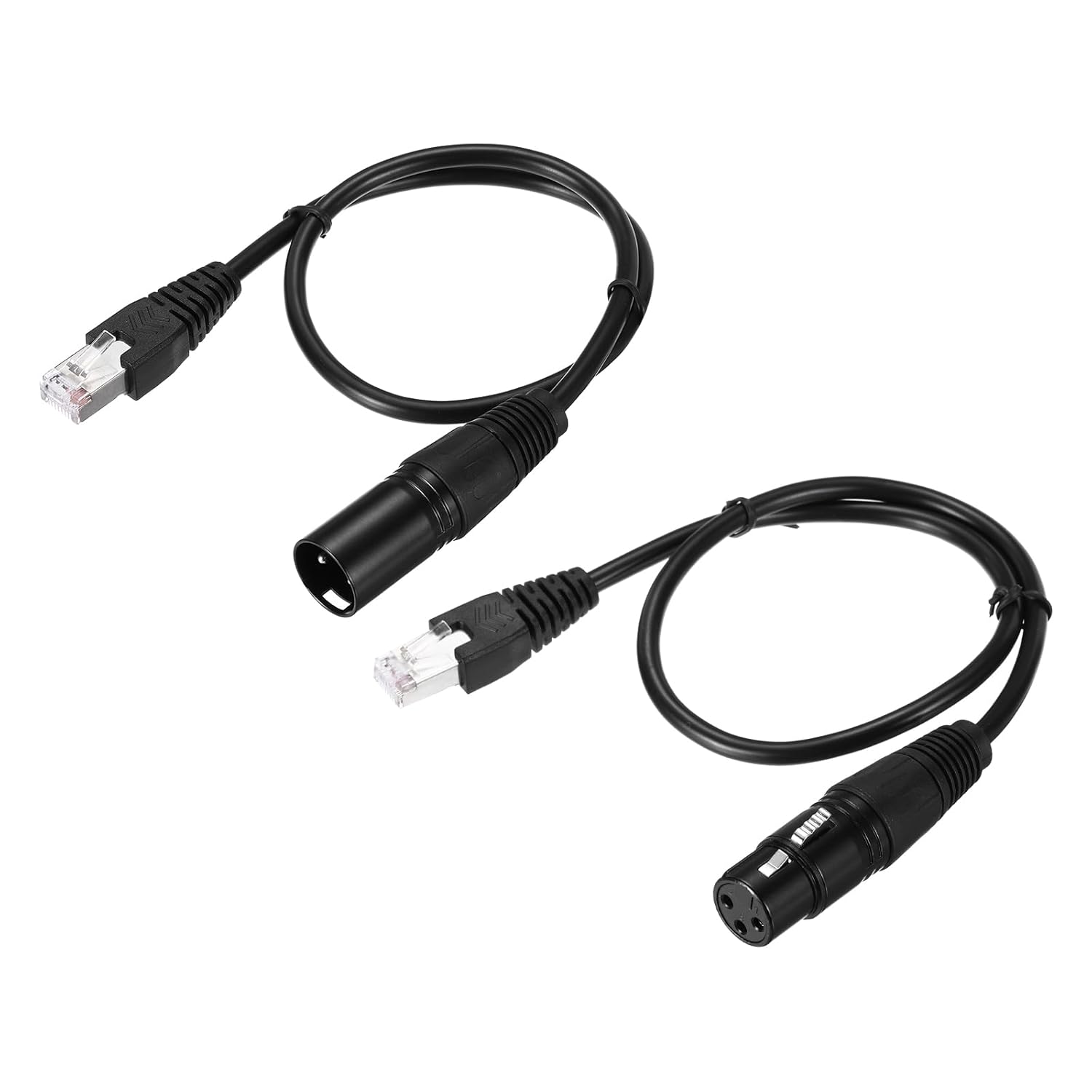 MECCANIXITY 3 Pin DMX512 XLR to RJ45 Male Adapter Cable, 2pcs 1.6ft XLR Microphone Extension Cable for Stage Studio Console Lighting Controller Tube Light Wand