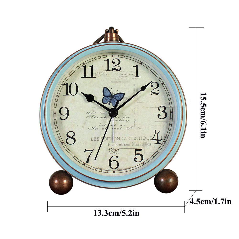 Reloj despertador de mesa, estilo vintage, sin tictac, funciona con pilas, con movimiento de cuarzo, cristal HD para dormitorio, sala de estar, escritorio de oficina (mariposa) 5