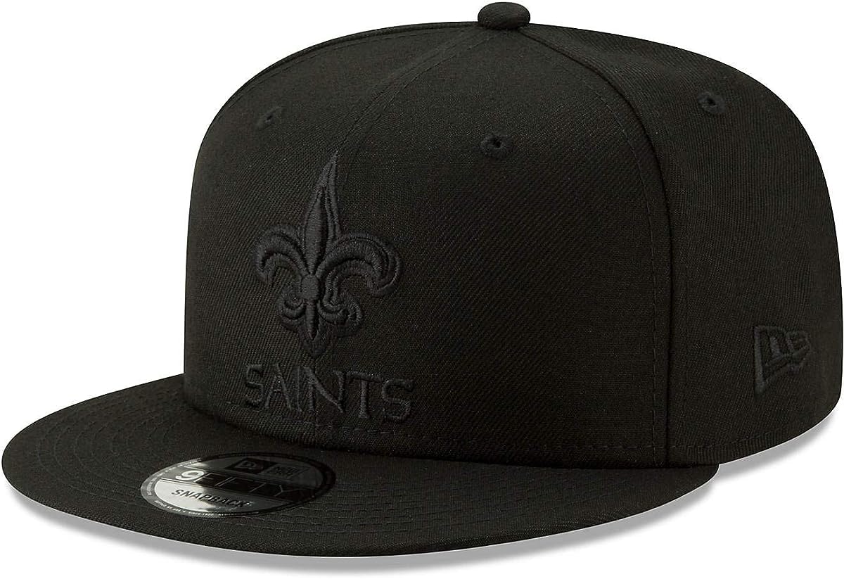 New Era NFL 9FIFTY Black On Black Adjustable Snapback Hat Cap One Size Fits All, New Orleans Saints, One Size