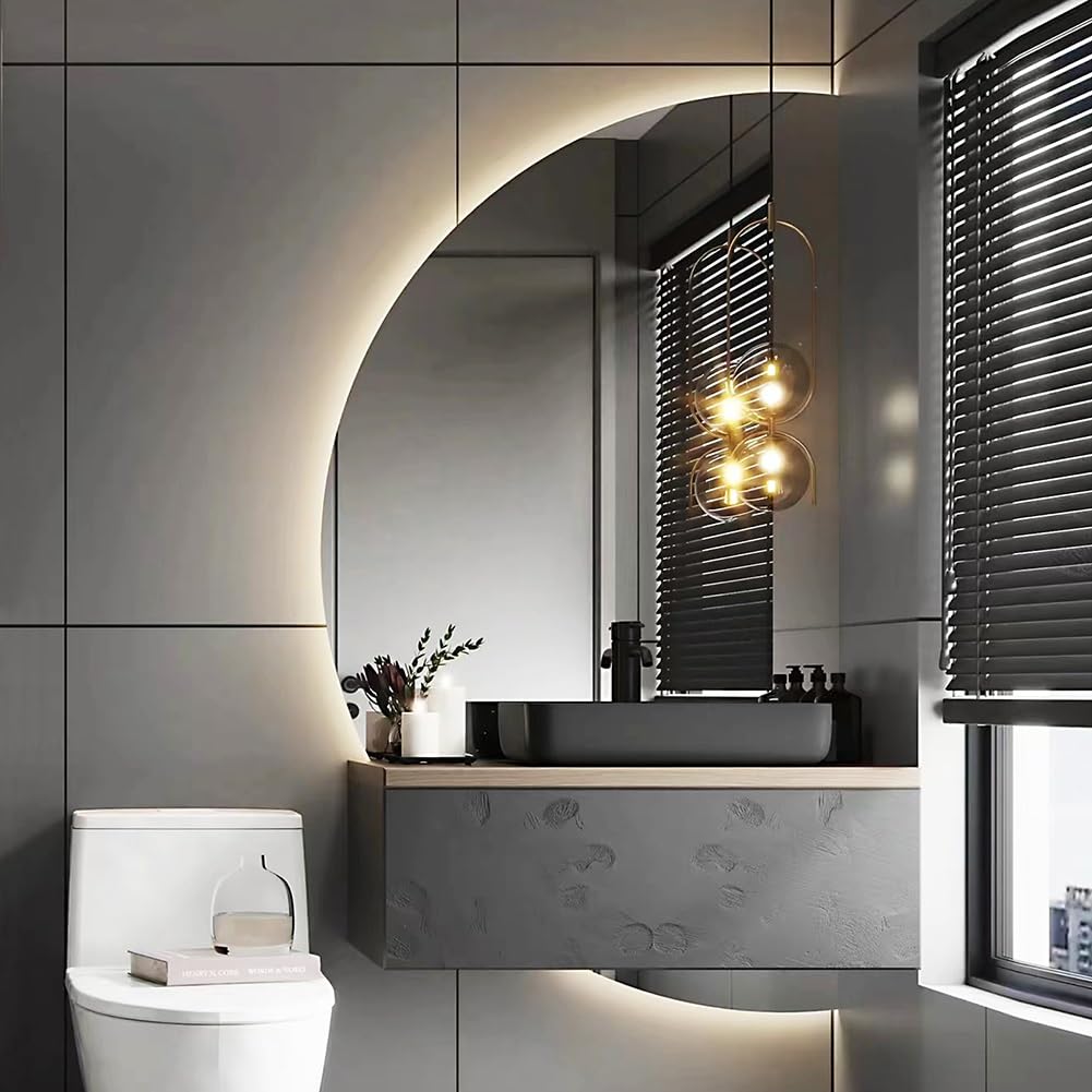 WQZzjm Dimmable 43in LED Vanity Mirror for Bathroom, 120cm Touch Control, AntiFog, 3 Color Backlight, Design, Perfect for Home Decor and Grooming (Left 35in)