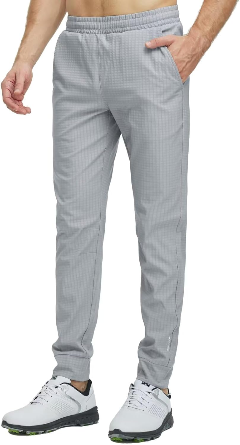 M MAELREG Mens Casual Pants with Zipper Pockets Water-Repellent Micro Fleece Lightweight Activewear Golf Pants - (നിറം: ഇളം ചാരനിറം, വലുപ്പം: ഇടത്തരം)