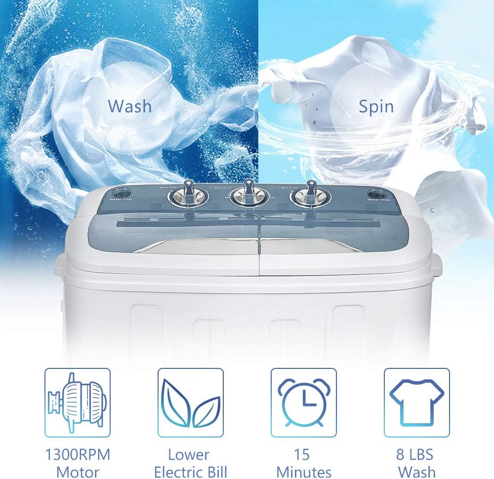 Merax Portable Washing Machine Mini Compact Twin Tub Washer Machine with Wash and Spin Cycle, FCC Verification Approved (Gray&White)