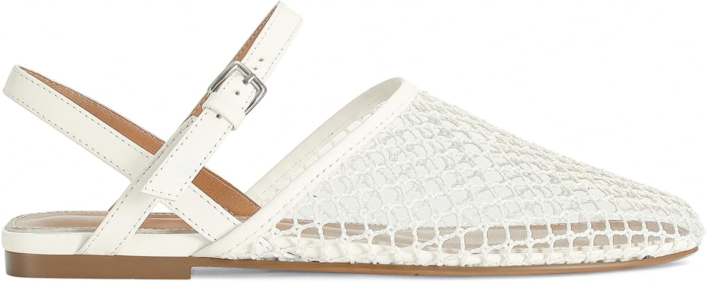 Mesh Ballet Flats for Women Slingback Flats Round Toe Mary Jane Flat Fishnet Ballerina Shoes Comfortable Casual with Buckle Strap