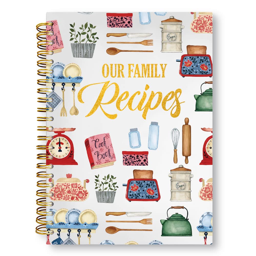 irjyu Recipe Notebook Blank Cookbook Journal to Write in, Our Family Recipes, Hardcover Spiral Bound Organizer 160 Lined Pages, Kitchen Gift Ideas for Women, Mother, Grandmother, Wife, Girlfriend