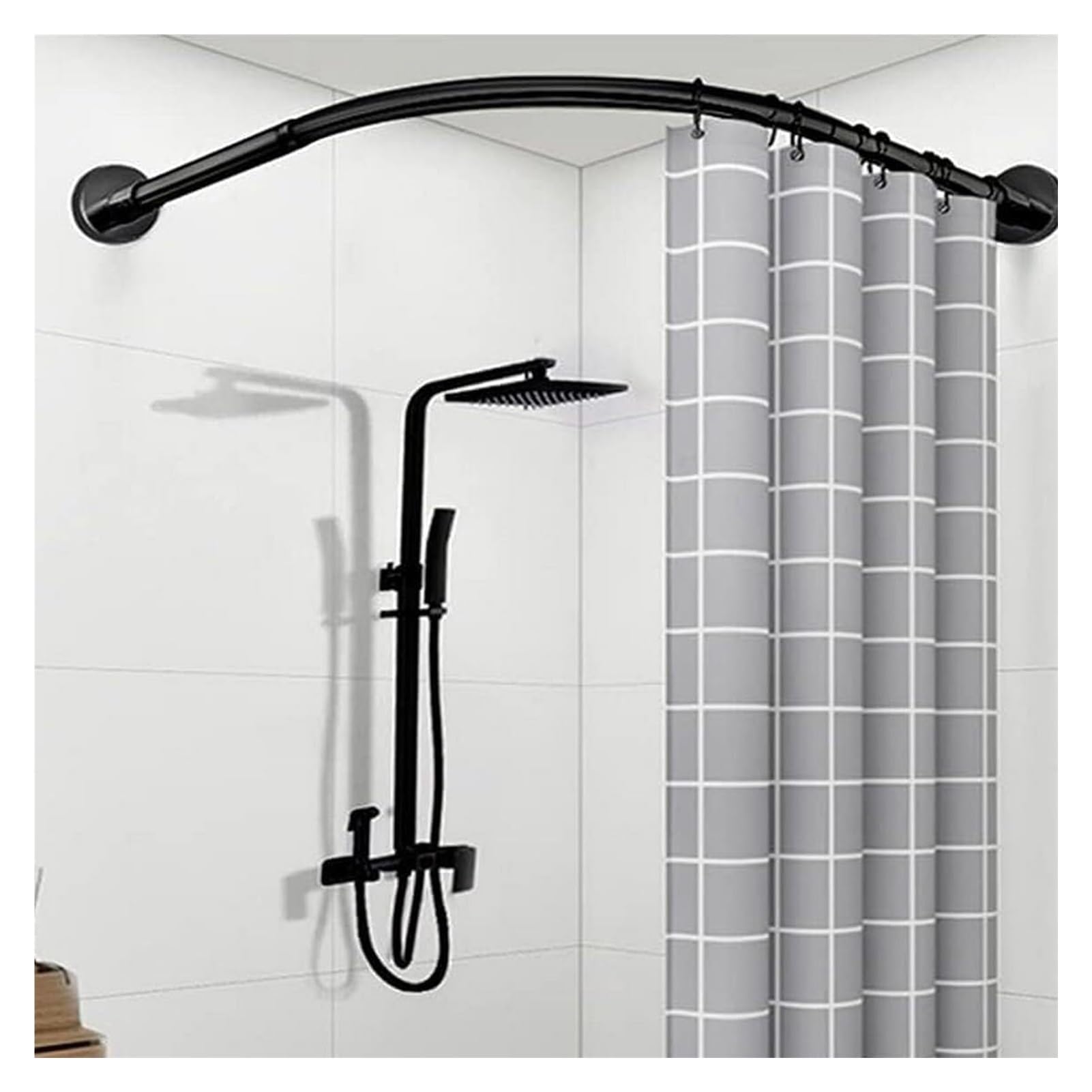 Meiiron L Shaped Shower Curtain Rod, Stainless Steel, Adjustable Shower Curtain Rail Rod Wall Mounted Extendable Shower Curtain Pole for Bathroom Shower Closet Cloakrooms (Size : 60~80x80~120cm)