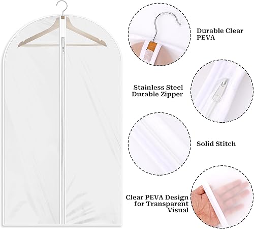 Miniatura 4 de Bolsas de ropa para colgar ropa, 2 piezas a prueba de polvo, bolsa de ropa transparente, transpirable, protector de abrigo con cremallera, bolsas de