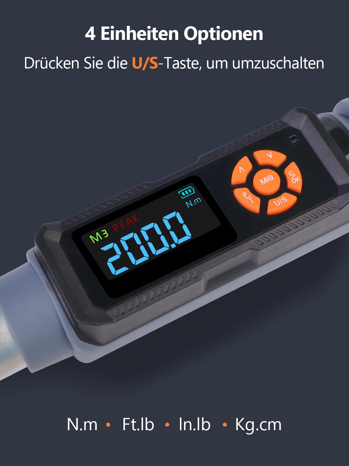 10-200Nm Digitaler Drehmomentschlüssel| 1/2" Antrieb 90-Zahn-Ratschen | Vibrations- LED- & Summeralarm | Mit Adapter & Verlängerung