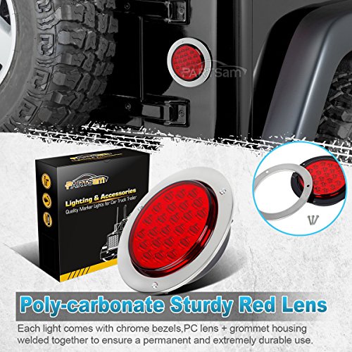Partsam 4Pcs 4 Inch Round Led Trailer Tail Lights 24 Led Flange Mount Sealed Truck Trailer Rv Led Stop Turn Tail Brake Backup Reverse Fog Light Lamps Waterproof 12V(2X Red + 2X White) #TOP2
