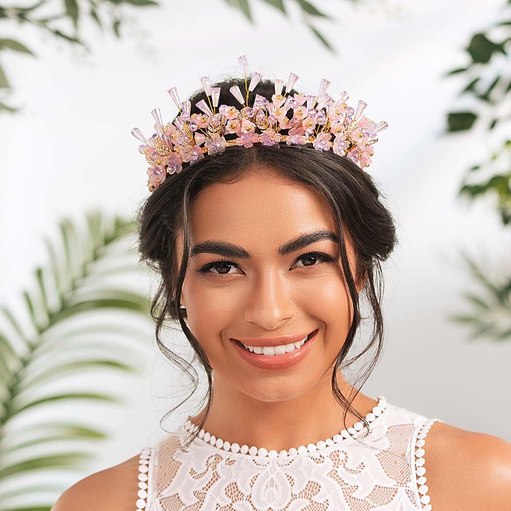 IYOU Rhinestone Wedding Headband Crown Purple Flower Hair Bands Tiaras Crystal Bridal Hair Accessories for Women - Image 4