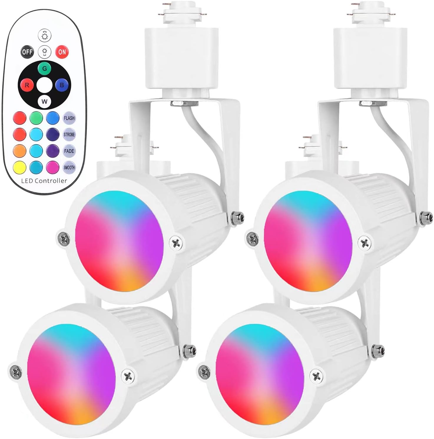 RGB LED Track Light Heads,RGBW Track Lighting Heads H Type with Remote for Party,Dance,Halloween,120V Multicolor LED Track Light Halo Type (12W White 4Pack)