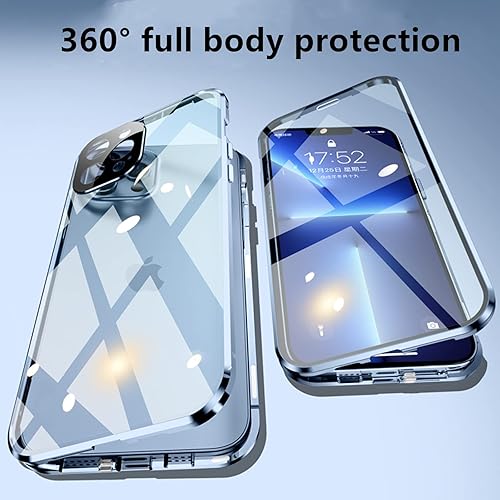 Miniatura 2 de Jonwelsy Funda para iPhone 13, funda de atracción magnética de 360 grados frontal y trasera, cubierta abatible de vidrio templado transparente con