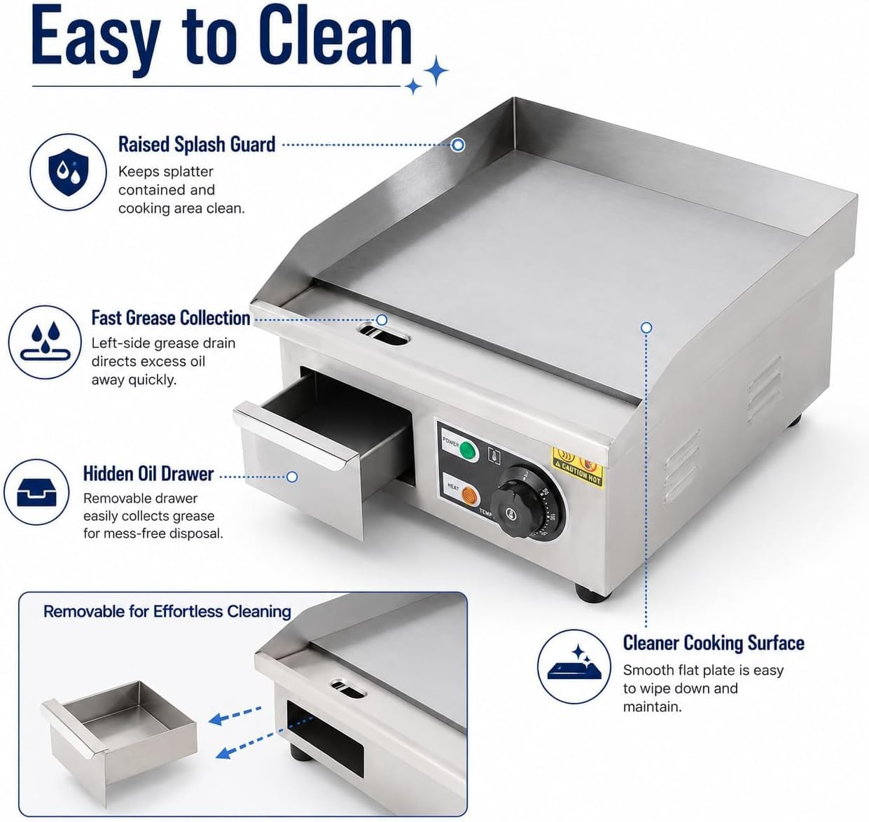 Piastra elettrica da 14 pollici, griglia Teppanyaki professionale da 2000 W per ristoranti, piastra antiaderente in acciaio inossidabile per uso domestico o professionale.
