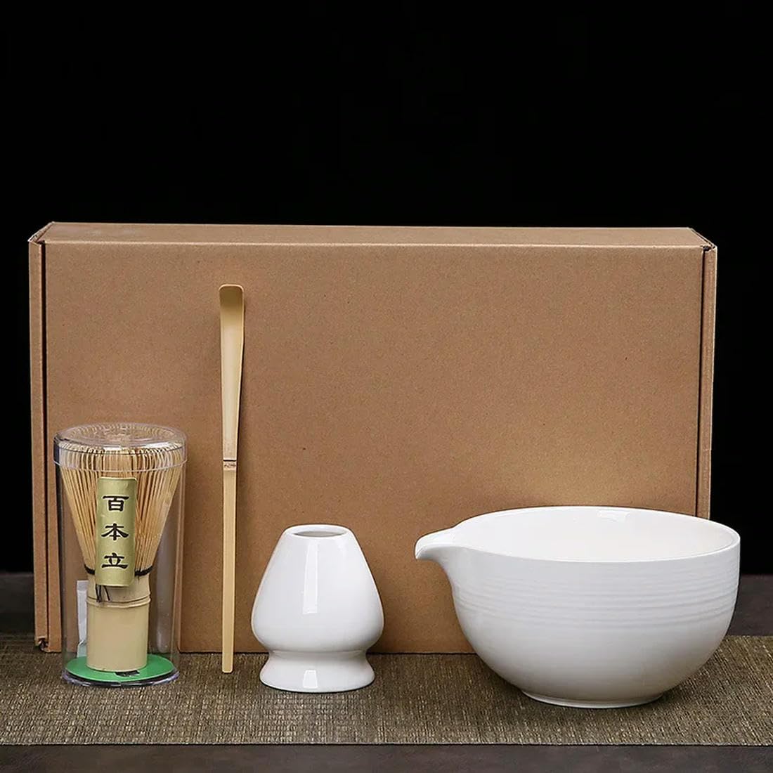 QQLady Trajes Matcha japoneses con Descarga de Boca de tazón con batidor de Huevos de cerámica, Cuchara de té Matcha de Polvo Maccha, Caja de Regalo compacta