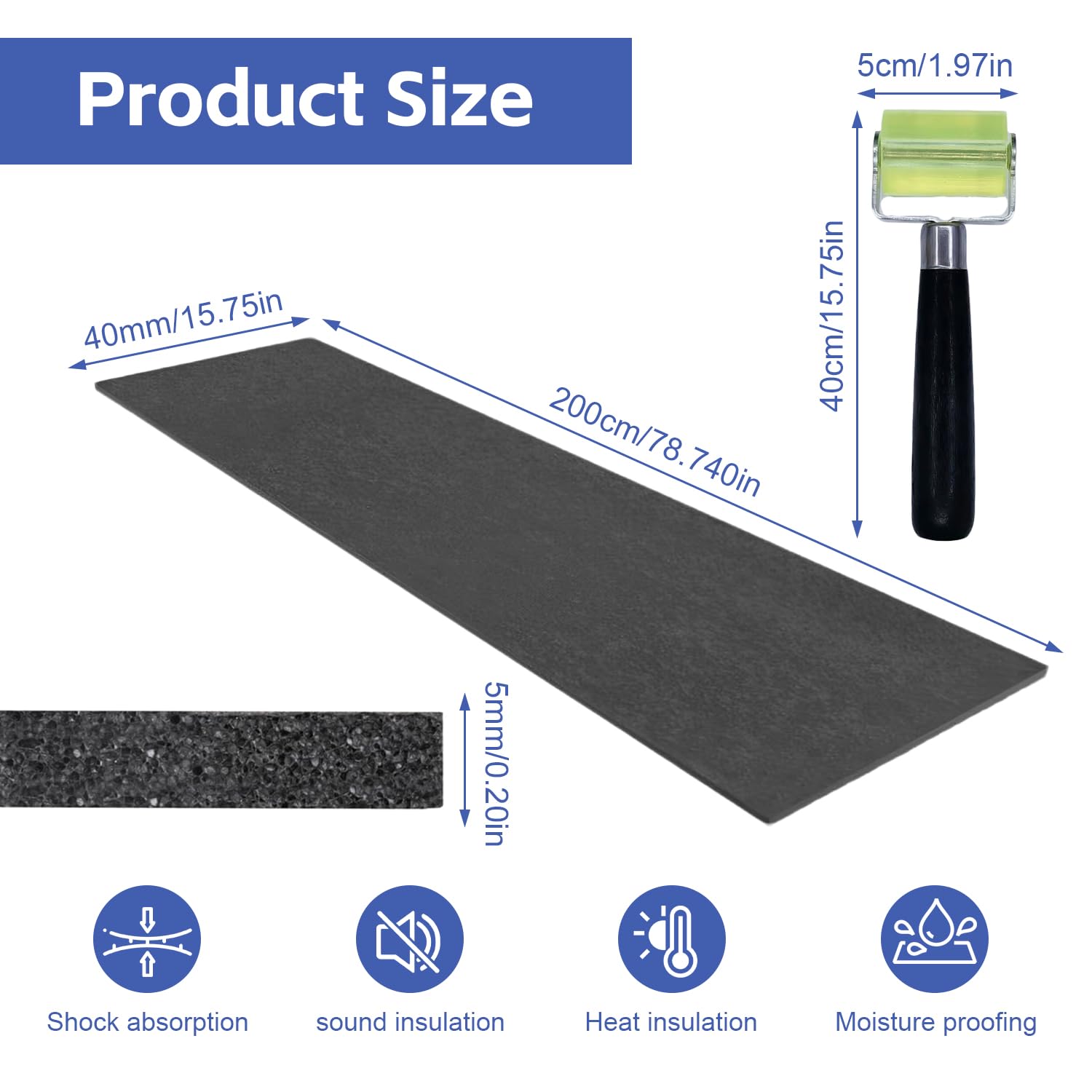 1 Feuille de Isolation Phonique Auto Adhésive Argentée 5 mm épaisseur 40 cm x 200 cm avec Outil Roue Préssante Isolant Phonique Voiture pour Insonorisation Capot Moteur 0.8㎡