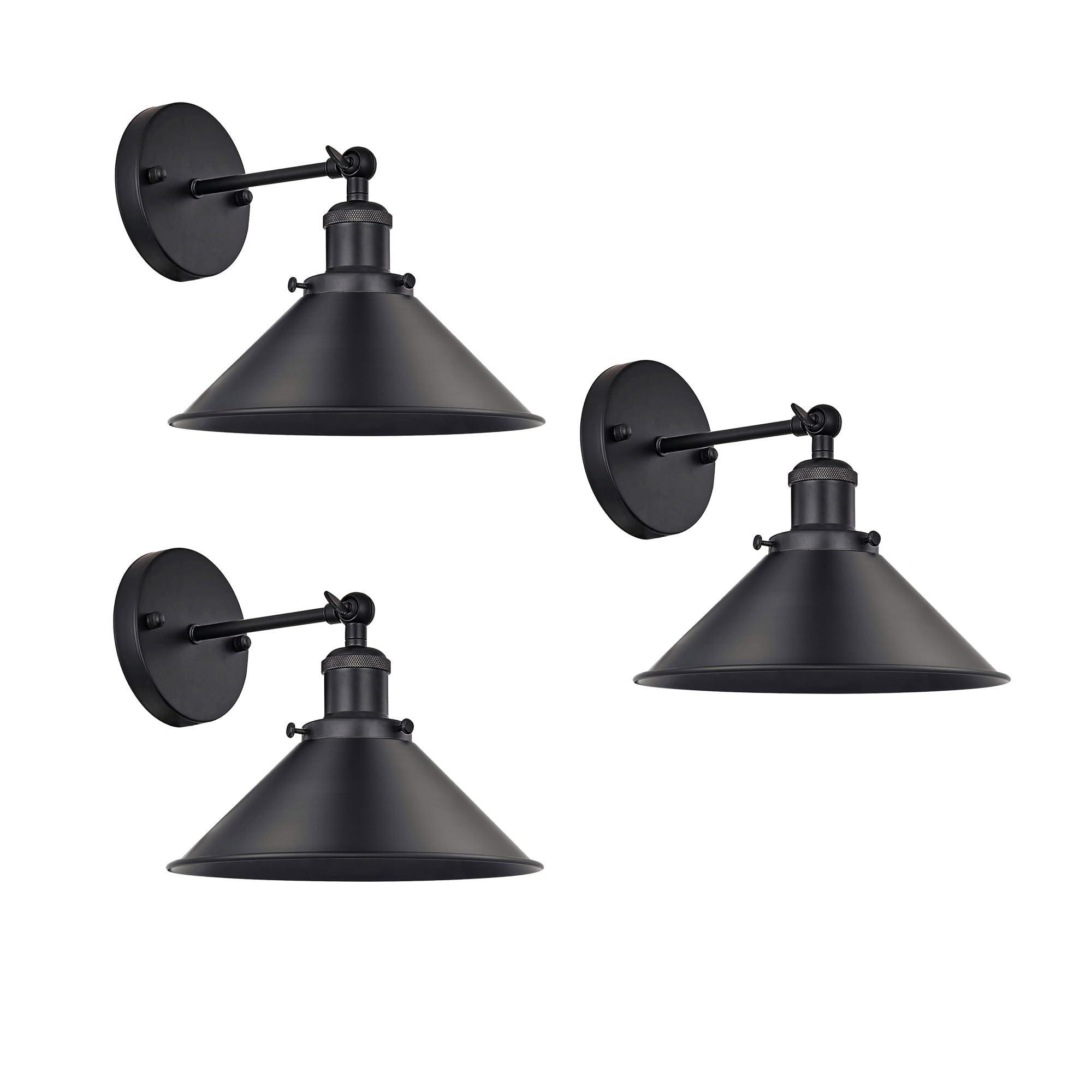 DC VOLTAGE Vintage Wall Sconce 3 Pcs Black Antique 180 Degree Adjustable Industrial Wall Light for Restaurants Galleries Aisle Kitchen Room Doorway (Black 3 Pack)