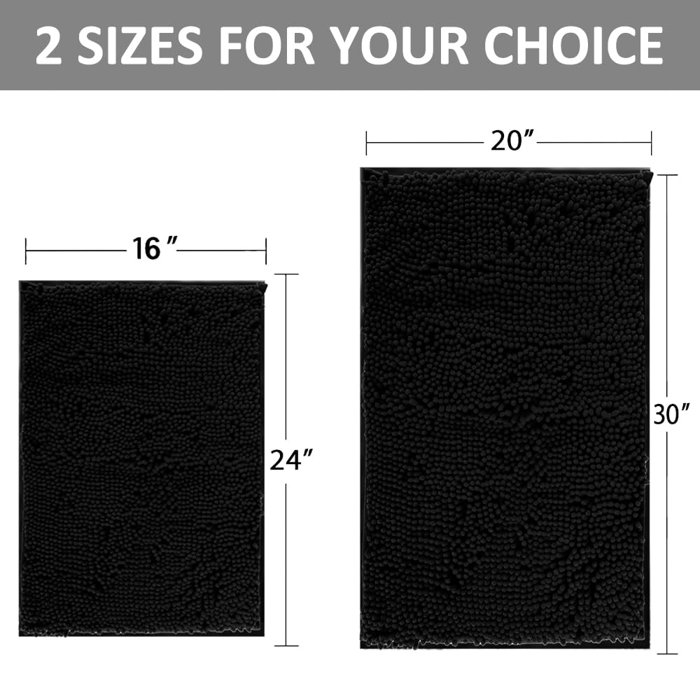 Juego de 2 alfombras de baño de felpilla gruesa, suaves, de secado rápido, alfombras de baño absorbentes con respaldo de PVC antideslizante, alfombra para bañeras, baño, sala de estar, 32 x 20 + 24 x 3