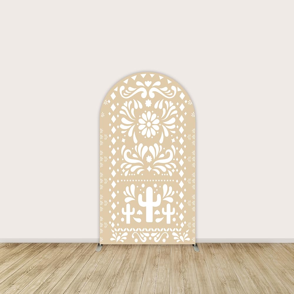 Beige Arch Backdrop for Baby Shower Mexican Talavera Wedding Party Arched Wall Decoration Doubleside Banner 3.3x6.5ft