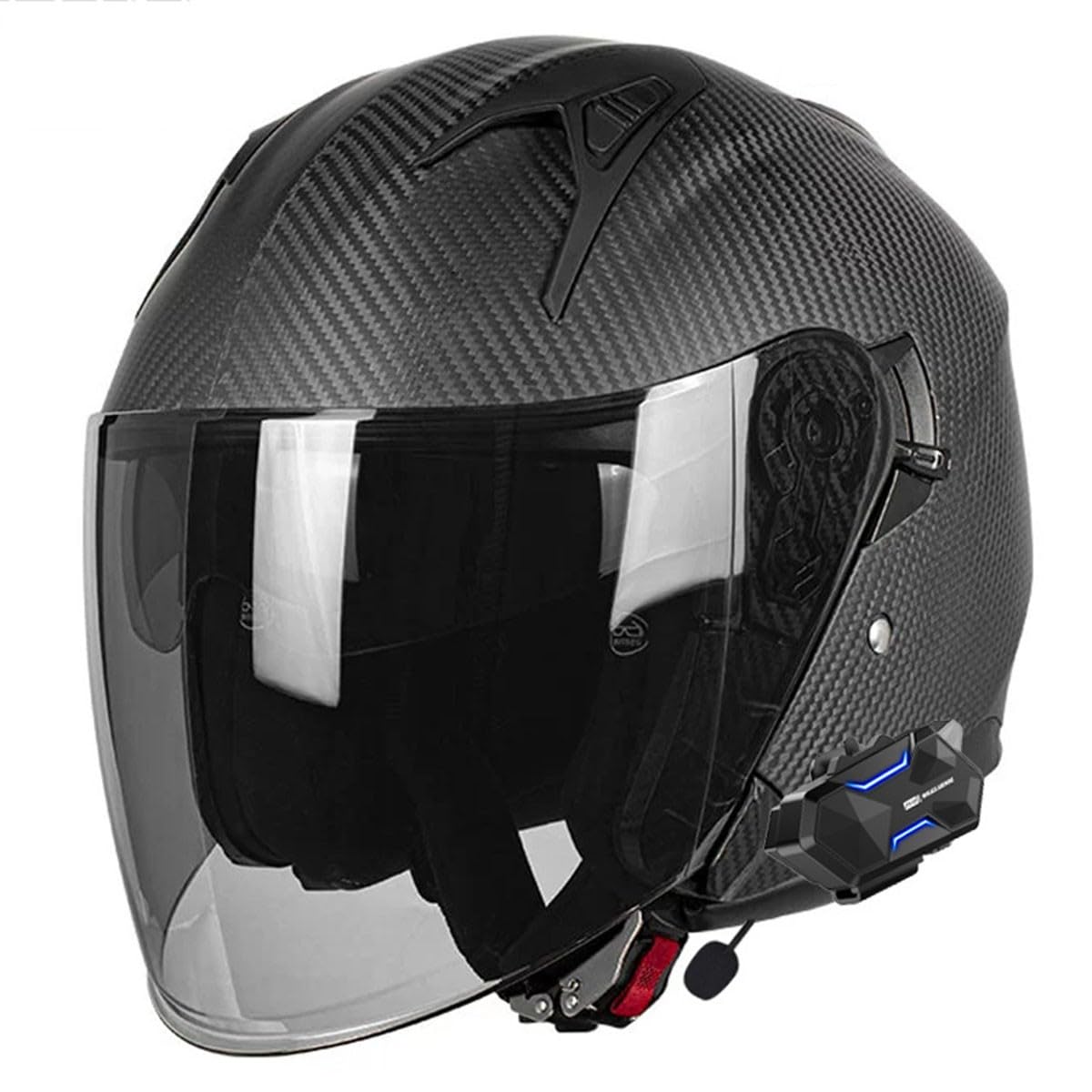 Casco half-helmet de fibra de carbono retro abierto con bluetooth contra impactos 8